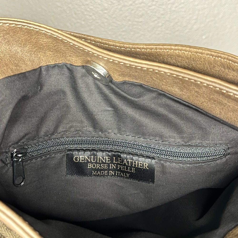 L’Artigiano Leather Tote Brown Tan Shoulder Bag Womens Purse Borse In Pe… - Picture 12 of 12